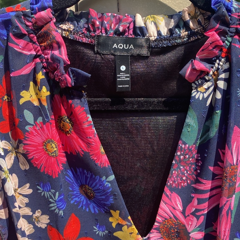 Aqua Pink and Blue Long Sleeve Print Dress - Picture 2 of 3